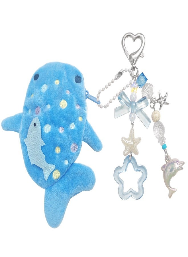 cioatu Adorable Whale Shark Coin Purse Keychain,Soft Plush Zipper Coin Purse,Handmade Purse Bag Charm Gift for Women (Blue) - Image 1